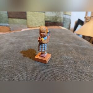 Vintage Erzgebirge Girt Wooden Figurine with Flowers
